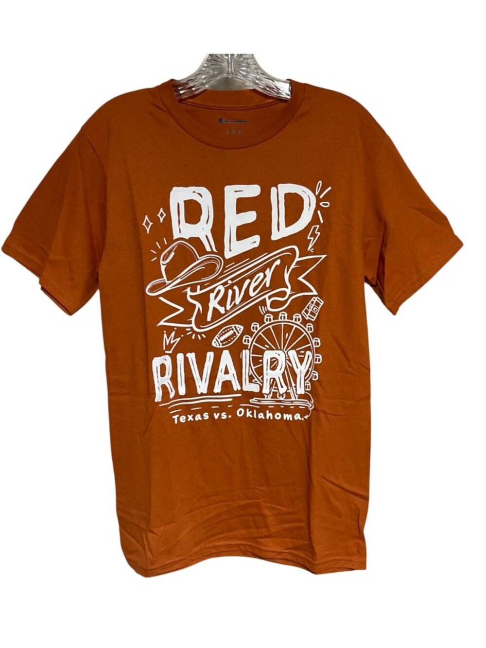 Champion Red River Rivalry Texas Vs. Oklahoma Tee Mens S Orange Graphic Cotton